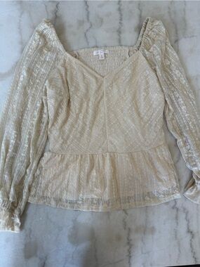 LC Lauren Conrad Cream Lace Off-Shoulder Peplum Blouse